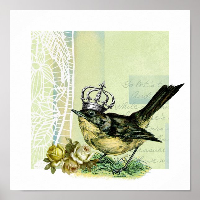 Vintage Queen Bird  Collage Art Print (Front)