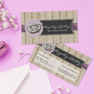 Vintage Queen Crown on Rustic Wood & Chalkboard Business Card