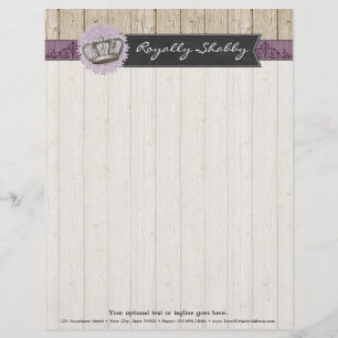 Vintage Queen Crown on Rustic Wood & Chalkboard Letterhead Design