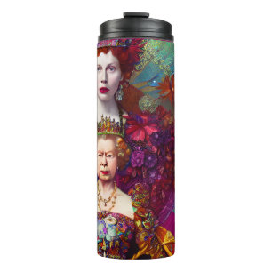 Vintage Queen Elizabeth II Blue Red Tribute Thermal Tumbler