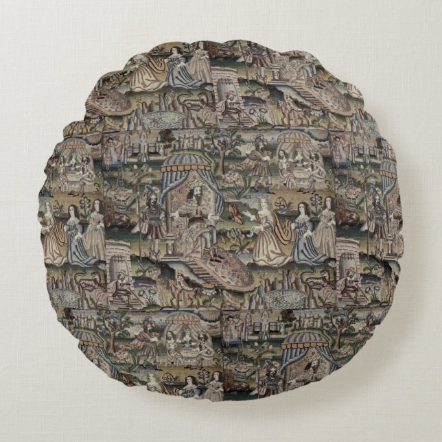 Vintage Queen Esther Tapestry Embroidery Purple Round Cushion (Front)