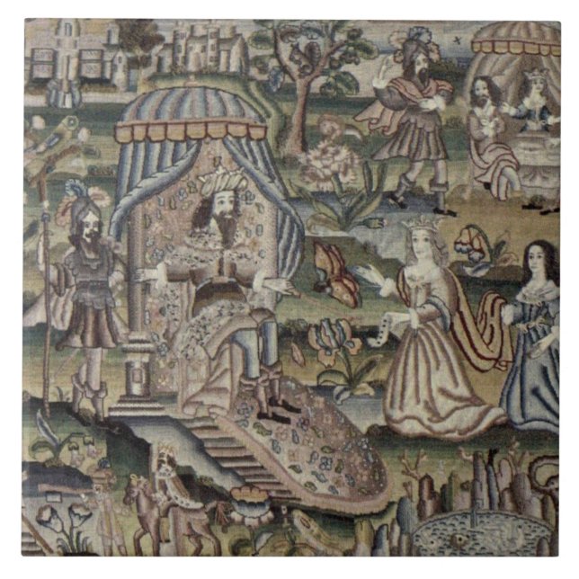 Vintage Queen Esther Tapestry Embroidery Purple Tile (Front)