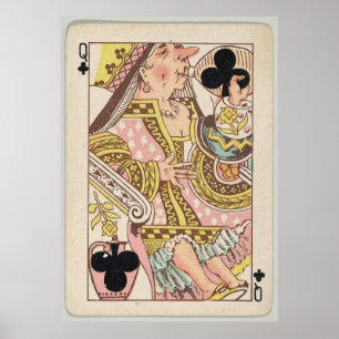 Vintage Queen of Clubs Playing Card (1889) Poster