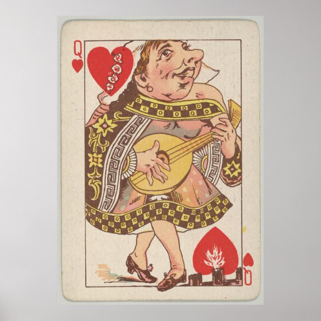 Vintage Queen of Hearts Playing Card (1889) Poster (Front)