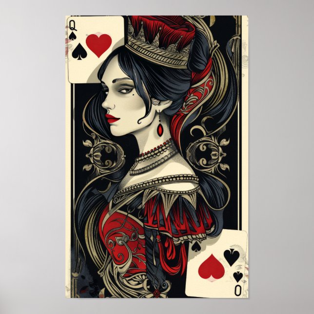 Vintage Queen of Hearts Playing Card Poster (Front)