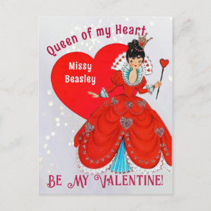 Vintage Queen of Hearts Valentine Holiday Postcard