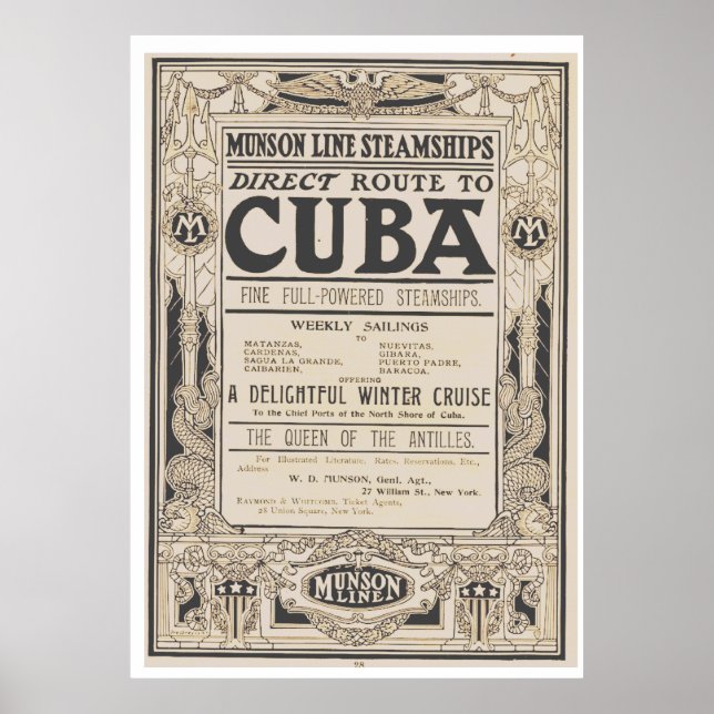 Vintage Queen Of The Antilles Travel Poster (Front)