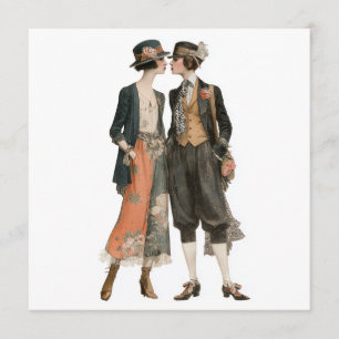 Vintage queer fashion models 3 - decoupage sheet, invitation