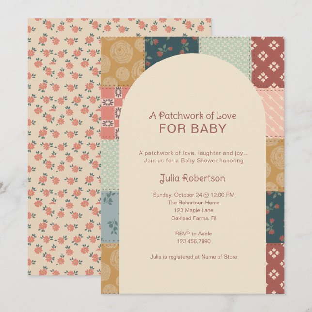 Vintage Quilt Baby Shower Invitation (Front/Back)