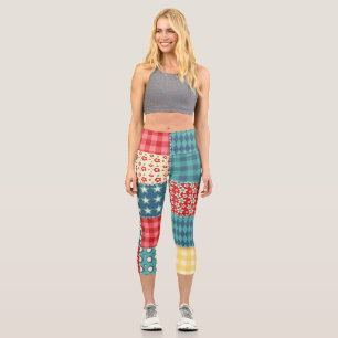 Vintage quilt: patchwork background pattern. capri leggings