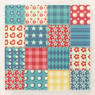 Vintage quilt: patchwork background pattern. glass coaster