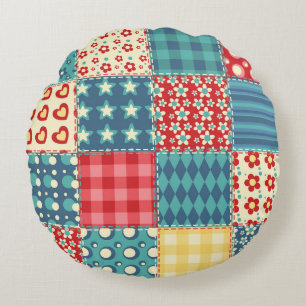 Vintage quilt: patchwork background pattern. round cushion