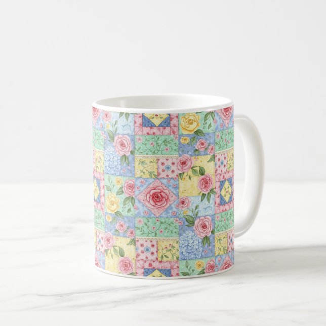 Vintage Quilt Rose Pattern Coffee Mug (Front Right)