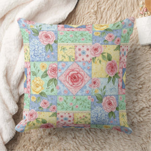 Vintage Quilt Rose Pattern Cushion