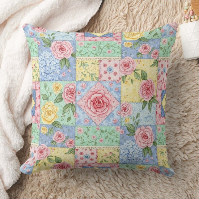 Vintage Quilt Rose Pattern Cushion (Blanket)