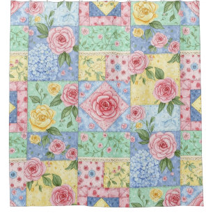Vintage Quilt Rose Pattern Shower Curtain