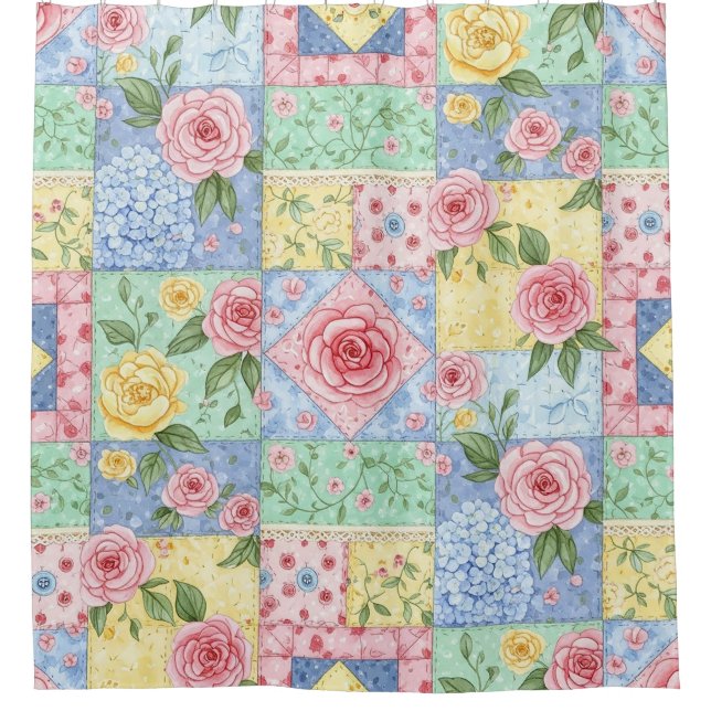 Vintage Quilt Rose Pattern Shower Curtain (Front)