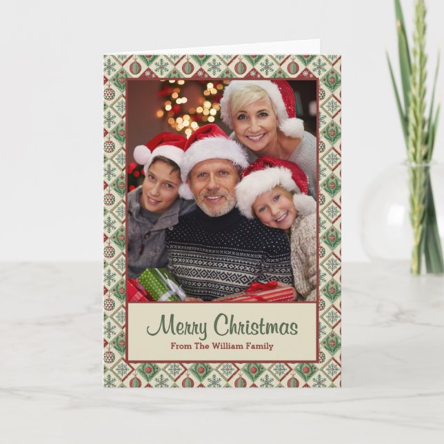 Vintage Quilted Christmas Pattern Custom Photo Card (Front)