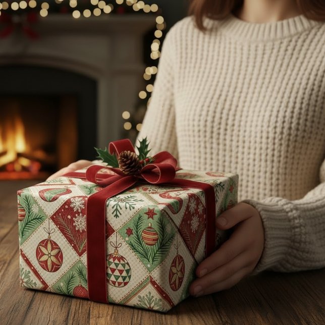 Vintage Quilted Christmas Pattern Wrapping Paper (Creator Uploaded)