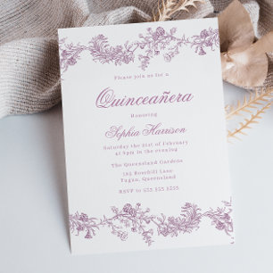 Vintage Quinceanera Dusty Rose Pink Floral Party Invitation