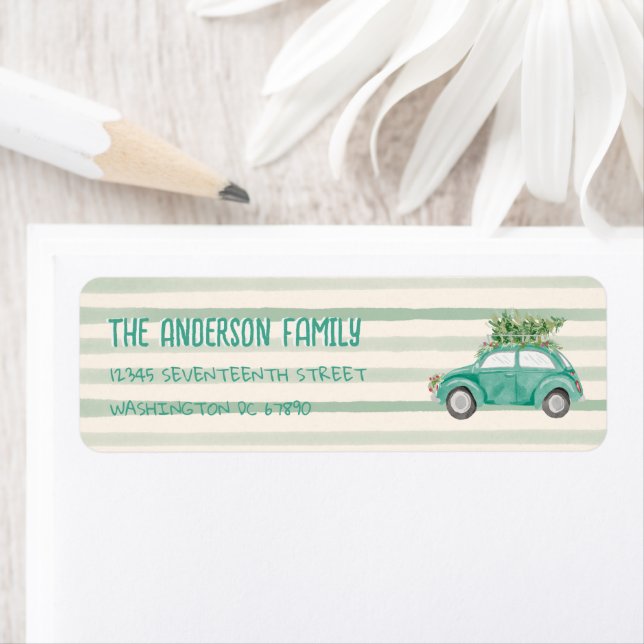 Vintage Quirky Car Truck Tree Christmas Address  (Insitu)