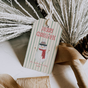 Vintage Quirky Green Merry Christmas Snowman Gift Tags