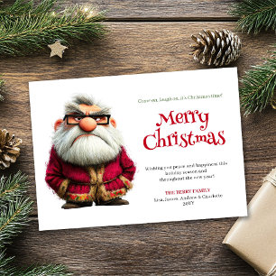 Vintage Quirky Santa Crazy Cartoon Christmas Humor Holiday Card