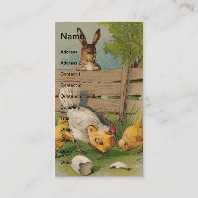 Vintage Rabbit and Chickens Business Card (Front)