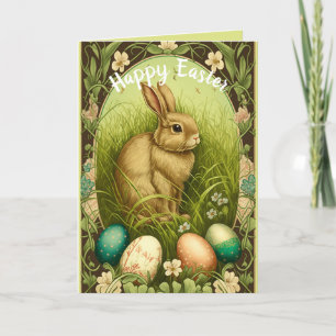 Vintage Rabbit and Easter Eggs editable  Card