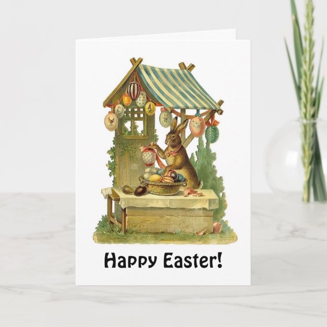 Vintage Rabbit and Easter Eggs Holiday Card (Front)