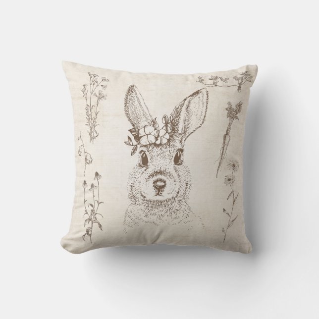 vintage rabbit and herb cushion (Front)
