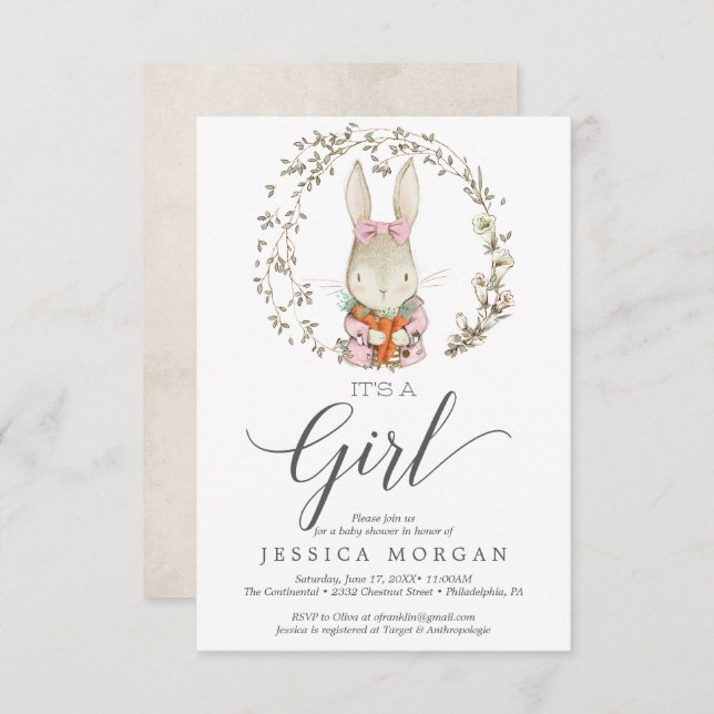 Vintage Rabbit Baby Shower Invitation Card (Front/Back)