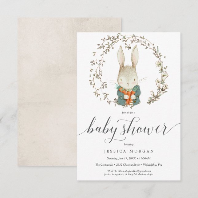 Vintage Rabbit Baby Shower Invitation Card (Front/Back)