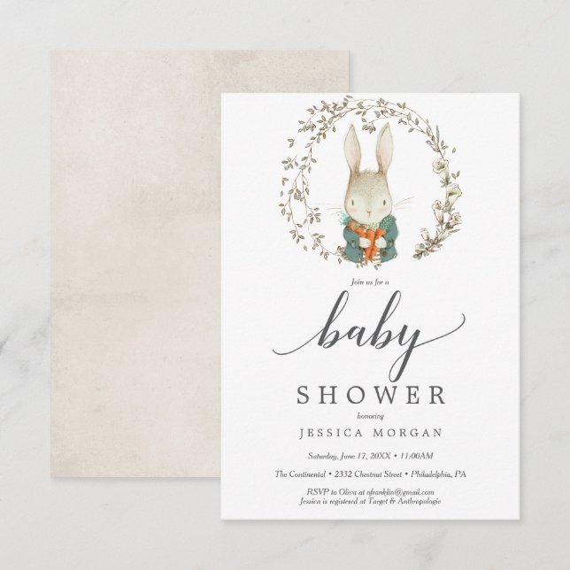 Vintage Rabbit Baby Shower Invitation Card (Front/Back)