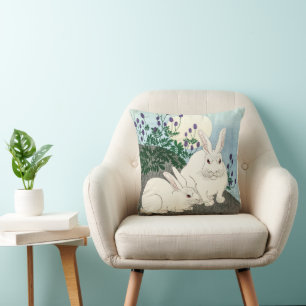 Vintage Rabbit Bunny Couple at Full Moon  Cushion