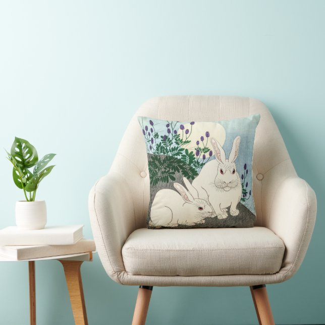 Vintage Rabbit Bunny Couple at Full Moon  Cushion (Chair)
