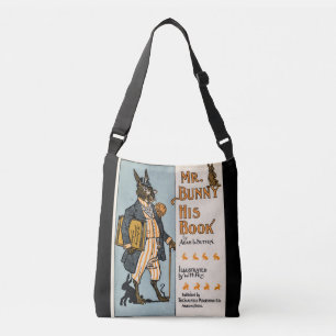 Vintage Rabbit Bunny with Book - Teacher, Student Crossbody Bag