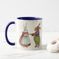 Vintage Rabbit Couple in Victorian Clothing