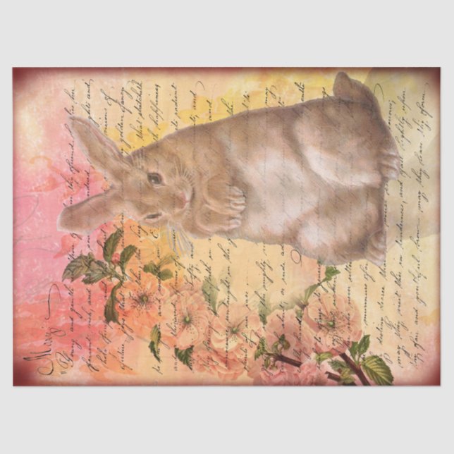 Vintage Rabbit Cursive Script Decoupage Tissue Pap Paper (Front)
