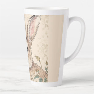 Vintage Rabbit, Cute Bunny Rabbit, Flowers Pattern Latte Mug
