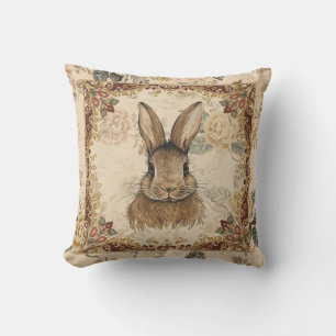 Vintage Rabbit,Cute Rabbit with Flowers Pattern Cushion