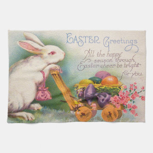 Vintage Rabbit Easter Eggs Holiday Tea Towel