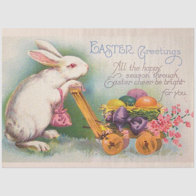 Vintage Rabbit Easter Eggs Holiday Tissue Paper (Front)