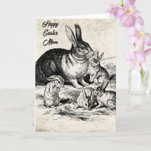 Vintage Rabbit Family Illustration, Baby Bunnies Card