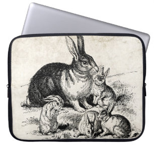 Vintage Rabbit Family Illustration, Baby Bunnies Laptop Sleeve