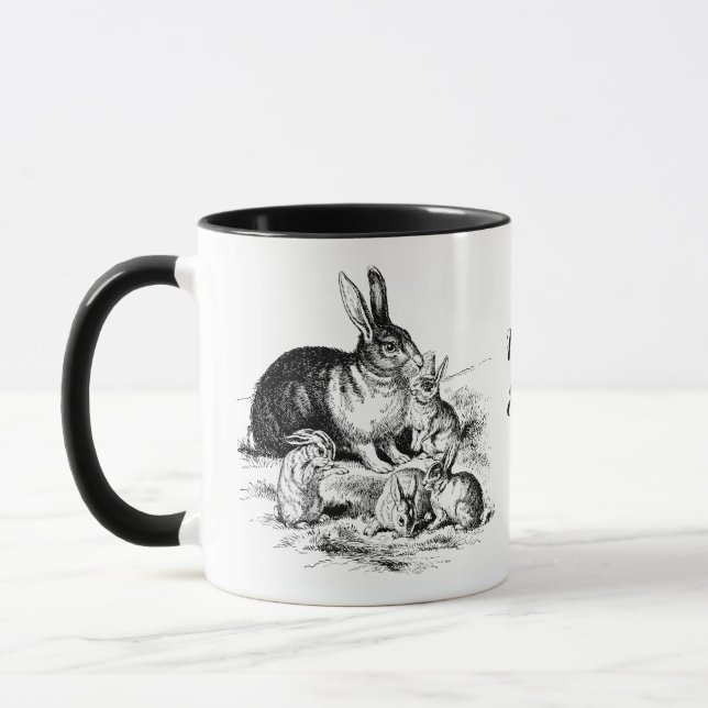 Vintage Rabbit Family Illustration, Baby Bunnies Mug (Left)