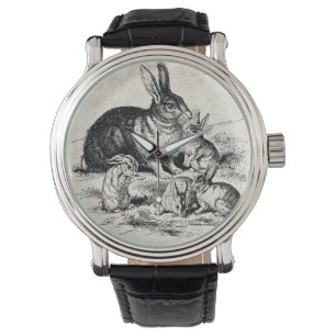 Vintage Rabbit Family Illustration, Baby Bunnies Watch