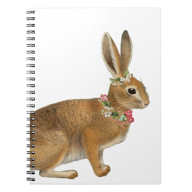 Vintage Rabbit Flower Spiral Journal Notebook  (Front)