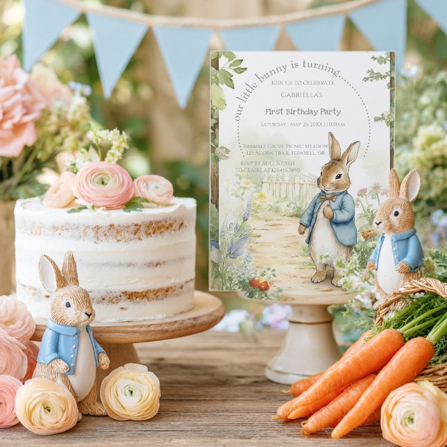Vintage Rabbit Garden 1st Birthday Invitation (Creator Uploaded)