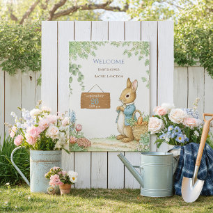 Vintage Rabbit Garden Baby Shower Welcome Poster
